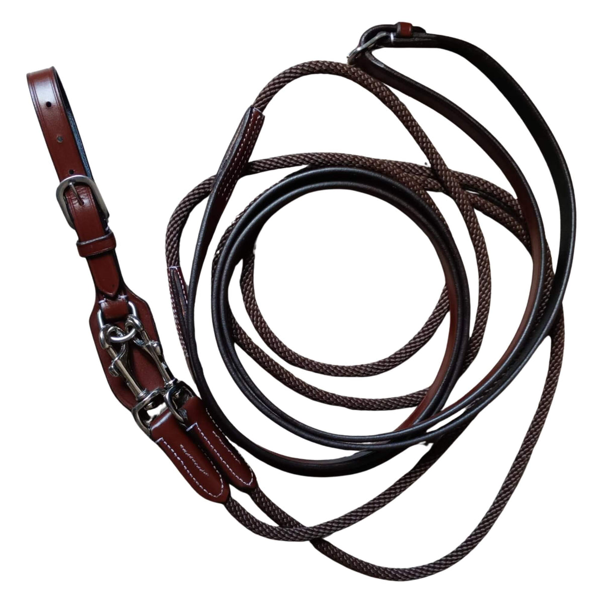 Brown Leather & Rope Horse Reins – Clip-End Hybrid Reins - Youshaelia
